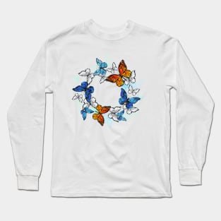 Round Frame with Monarchs and Morpho Long Sleeve T-Shirt